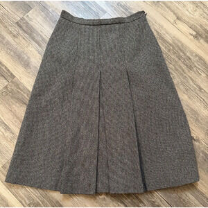 Vtg 100% Wool A-line Pleated Brown Houndstooth Skirt Women’s Size 8 See Measure